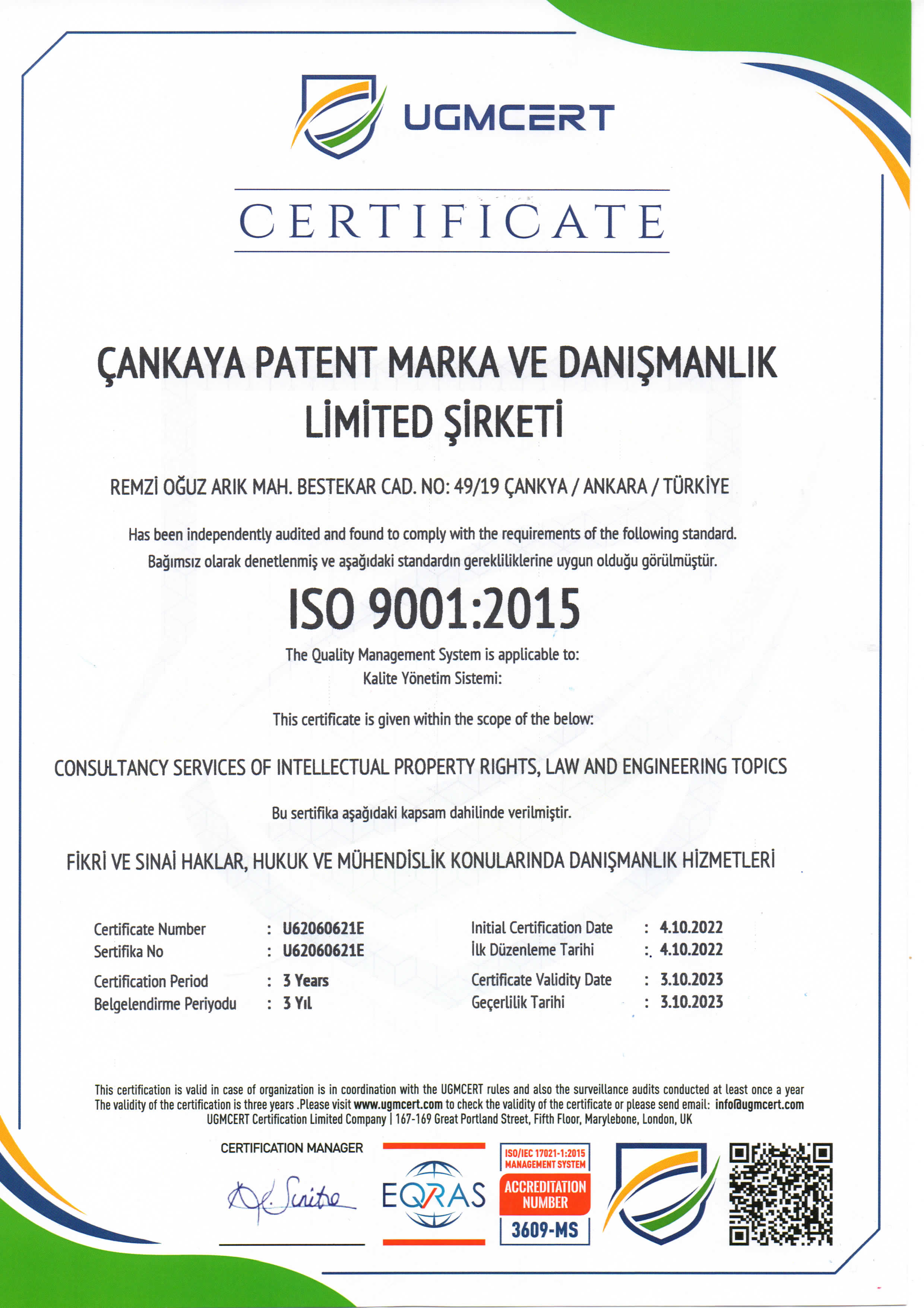 ISO 9001:2015 Kalite Yönetim Sistemi Sertifikası